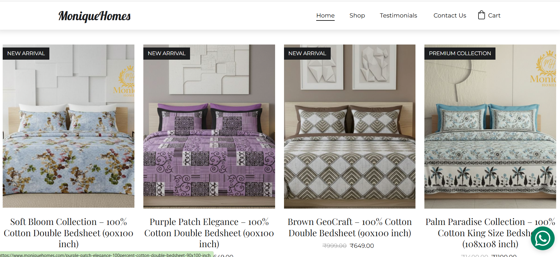 Monique Homes — Bedsheet collection website preview