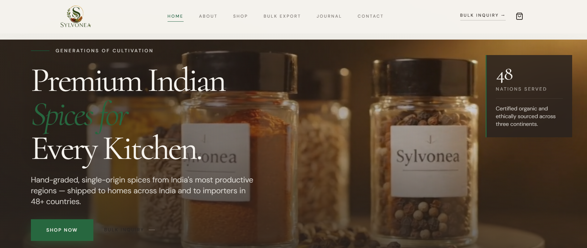 Sylvonea — Premium Indian Spices website preview